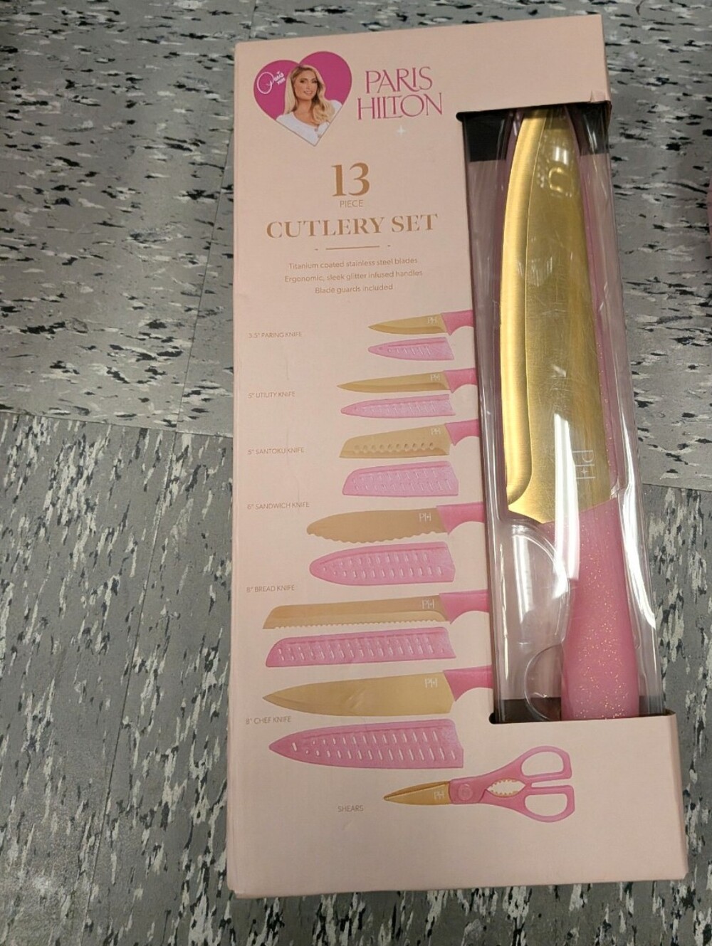 Pink Cutlery Knife Set - 13-Piece Pink Glittery Gold